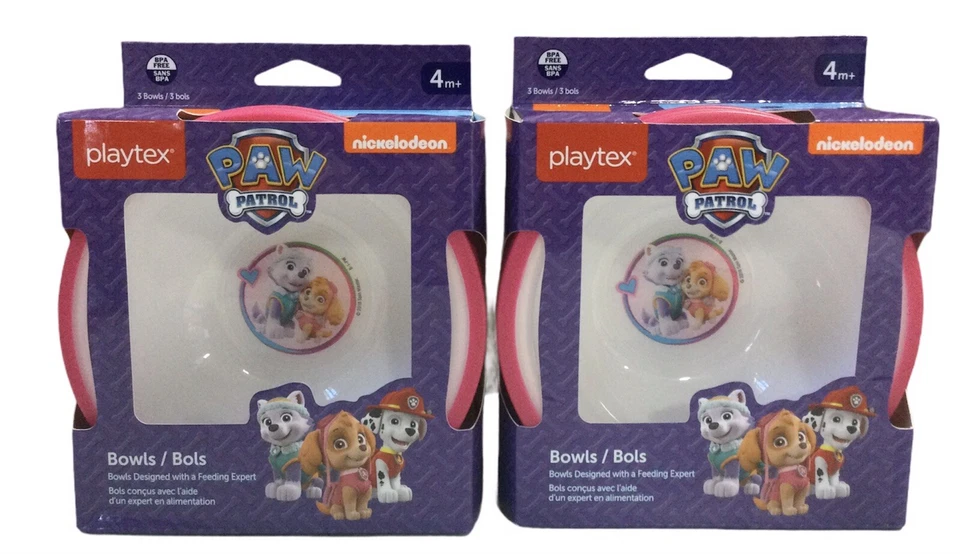 Paquete de 2 cuencos Kids Paw Patrol rosa base antideslizante resistente a roturas y roturas Foto 1 de 1