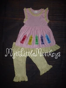 NEW Boutique Back To School Crayon Tunic Dress Ruffle Shorts Girls Outfit Set - Picture 1 of 6