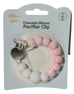 Ulubulu Chewable Silicone Pacifier Clip Pink White 0+ Months BPA Free Brand New - Image 1 of 4