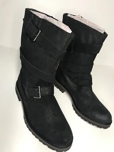 J Shoes Damen NEU Legion Wildleder Lederriemen halbhoher Motorradstiefel schwarz - Bild 1 von 5