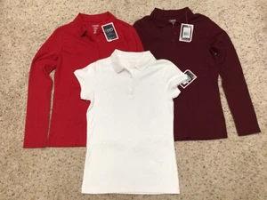 3 Chaps Polo School Uniform Shirts, Girls Size L (12-14), Red, Burgundy & White - Picture 1 of 15