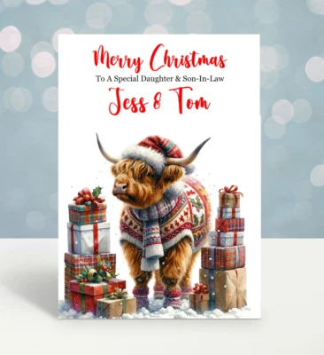 Highland Cow Christmas Card Personalised Son Daughter Friends Neighbours