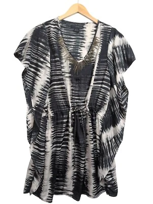 Calvin Klein Cover Up Caftan Womens L Black White Lightweight Resort Beach Pool - Image 1 of 4