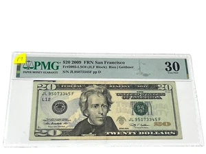 2009 $20 Twenty Dollars, FEDERAL RESERVE NOTE San Francisco, COLOR,'PMG 30'(#87) - Picture 1 of 2