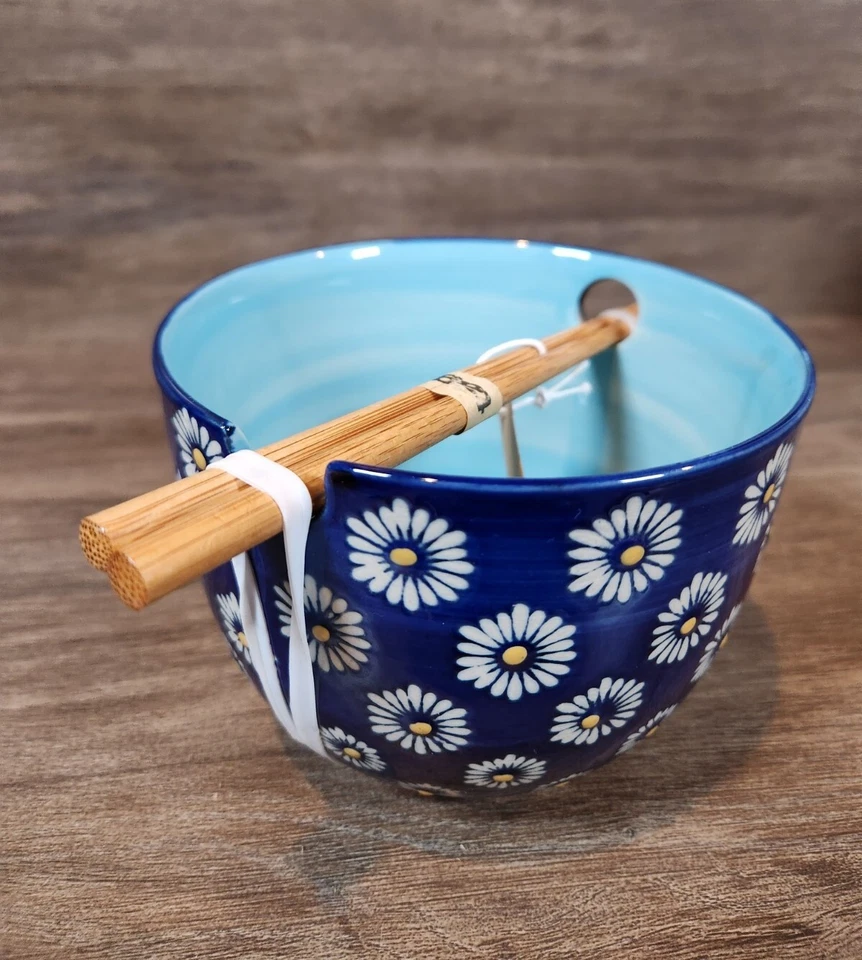 Juego de palillos de margarita tag Noodle Bowl Ramen azul gres bambú nuevo con etiquetas Foto 1 de 4
