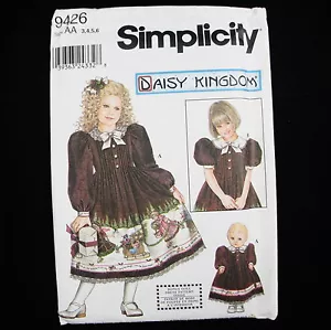 Simplicity 9426 Daisy Kingdom Girls Border Print Dress and Doll Dress 3,4,5,6 - Picture 1 of 3