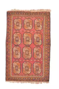 Vintage Tribal Handmade Wool Geometric Afghan 4x7 Red Hand Knotted Area Rug - Picture 1 of 6