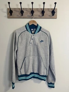 Vintage Nike Waffle Grid Asymmetrical Snap Pullover Henley Sweatshirt Gray M VTG - Picture 1 of 5