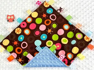 NEW, Double Minky! Colorful Circles Minky & Blue Minky Taggie Security Blanket - Picture 1 of 1