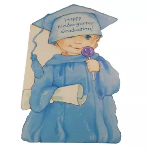 Vintage Greeting Card Happy Kindergarten Graduation Boy In Gown With Lollipop - Picture 1 of 9