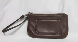 American Eagle Outfitters Brown Leather Wristlet Clutch Purse Zip Top Pocket - Picture 1 of 6
