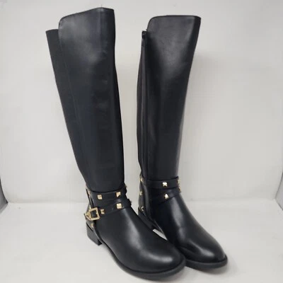 Thalia Sodi Riding Boots Womens 7.5 Black Vallie Knee High Studded Buckle Zip - Image 1 of 4