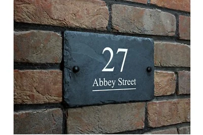 Rustic Natural Slate House Sign Plaque Door Number Street Name Farmhouse - Image 1 of 4