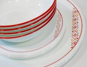 ❤️ NUEVO juego de vajilla Corelle FUSION ROJO CHILE de 12 piezas *Inspirado en el arte popular - Imagen 1 de 10