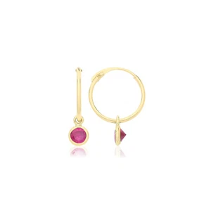 Hinged Sleeper Ruby Hoop Earrings 9ct Yellow Gold 375 Hallmarked Brand New - Picture 1 of 3