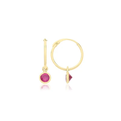 Hinged Sleeper Ruby Hoop Earrings 9ct Yellow Gold 375 Hallmarked Brand New - Image 1 of 3