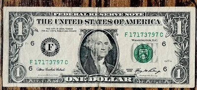 (17173797)  (2006) $1 Dollar Bill Fancy Serial Number… - Image 1 of 2