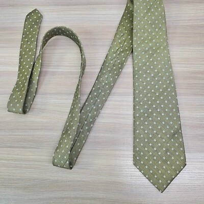 Polka Dot Tie Mens Green Textured Linen Silk Summer Prep REGENT MORRIS Neckwear Foto 1 de 4