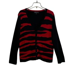Jones New York Strickjacke Damen Größe XL schwarz rot Zebrastreifen Knopfleiste - Bild 1 von 9