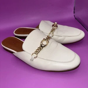 Coach Mule Sandals Off White Leather Gold “C”Logo FG4185. U.S. Size 7B (0083) - Picture 1 of 21