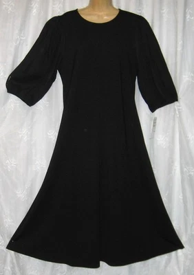 NWT X-LARGE NORDSTROM BLACK  STRETCH VISCOSE PUFF SLEEVES MIDI SWING  DRESS - Image 1 of 4