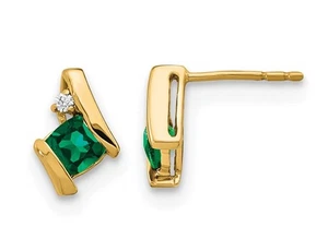 1.29 Carat (ctw) Lab-Created Emerald Post Earrings in 10K Yellow Gold - Picture 1 of 5