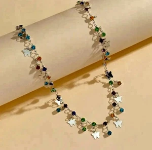 Colorful Summer Crystal Necklace Choker Chain Butterfly Pendant Jewelry for wo - Picture 1 of 5