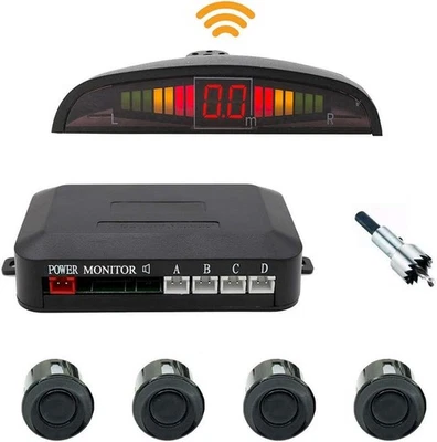 Kit 4 sensori di parcheggio wireless con display a led e segnale acustico nero - Immagine 1 di 4