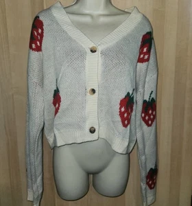 Womens Strawberry Knit Sweater Cardigan Size Large Pre-owned - Picture 1 of 5