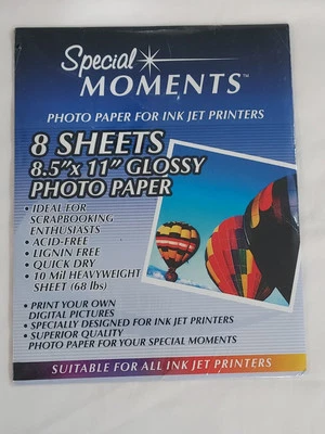 Special Moments Photo Paper for Ink Jet Printers 8 Sheets 8.5x11 Glossy AcidFree - Image 1 of 4