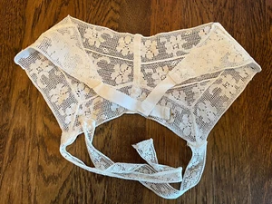 Rare Vintage Ecru Leavers Lace Handmade White Garter Belt 2 Straps - Picture 1 of 5