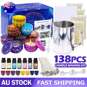 138x Candle Making Kit Candles Wicks Oil Dye Pouring Pot Wax Craft Tool Gift Set - Picture 1 of 9