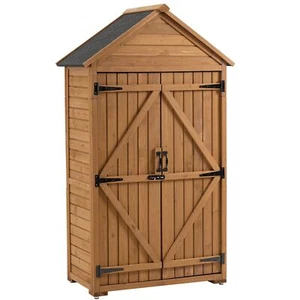 Outdoor Wooden Garden Wood Tool Shed Storage Cabinet Shed Closet with Shelves - Picture 1 of 10