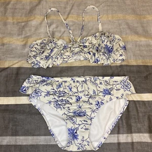 Janie & Jack 2 PC Swim Bathing Suit Maillot De Bain Girls White Blue Sz. 7 - Picture 1 of 5