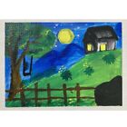 ACEO ORYGINALNY OBRAZ Mini karta artystyczna Piękny dom wiejski Noc Księżycowe drzewo