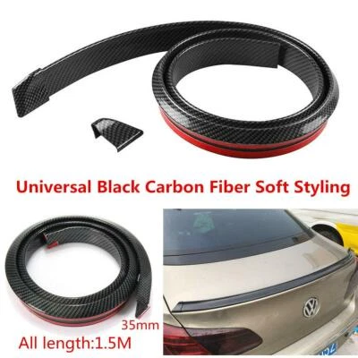 Pegatina labial de alerón de techo trasero de coche de goma suave de fibra de carbono de 4,9 pies/1,5 m Foto 1 de 4