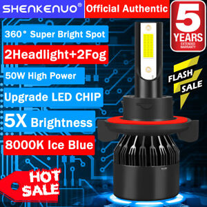 For Jeep Liberty 2008-2012 8000K Front LED Headlight Hi/Lo+Fog Lamp 4 Bulb Combo