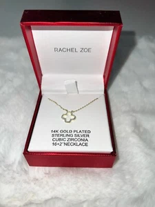 Rachel Zoe 14K Gold/Sterling Silver CZ Open Clover/Quatrefoil Necklace Dainty - Picture 1 of 2