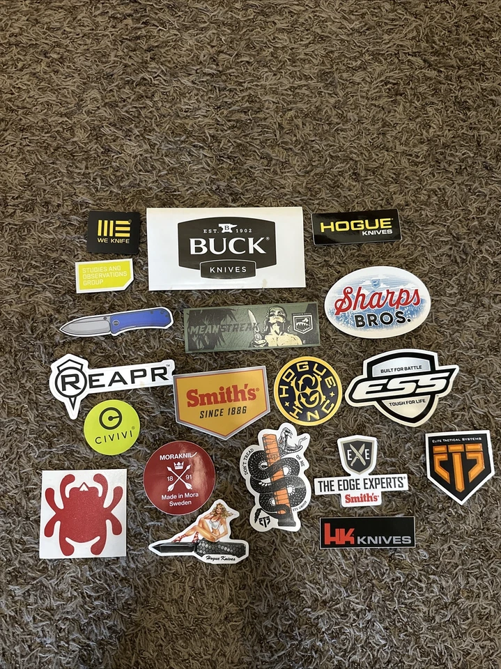 19 All Knives Stickers Shot Show Hogue Spyderco Smiths Esee Buck Civivi ETS HK - Image 1 of 1