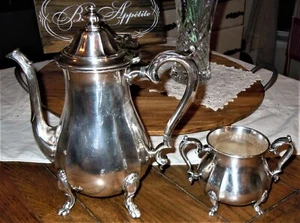 Chippendale Kaffee-/Teekanne mit Fuß 6301 Silberteller & Zuckerdose ohne Marke - Bild 1 von 12