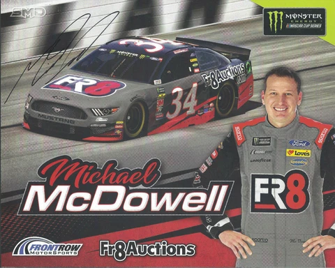 SIGNED 2019 MICHAEL MCDOWELL "FR8 AUCTIONS MUSTANG" #34 NASCAR MONSTER POSTCARD Cover