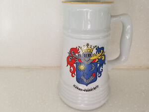 New ListingAlfoldi Porcelain Hungarian Beer Stein with Coat of Arms Hodmezovasarhely 7"