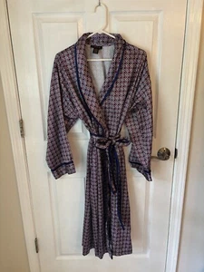 Aria Robe Satin Brushed Flannel Lining Navy Floral Size Small S Pockets - Picture 1 of 10