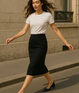 Ellen Tracy Size 14 Midi Length Straight Skirt 15" Back Vent Front Zipper Black - Picture 1 of 11