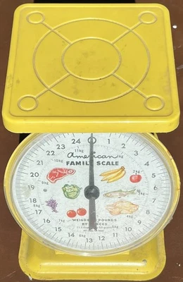 Винтажные американские семейные весы - желтые металлические кухонные весы - весит до 25 фунтов - Изображение 1 из 4
