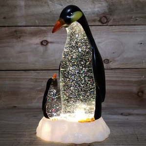 Premier Lit Penguin Christmas Water Spinner Warm White LED / 26cm Black/Gold - Picture 1 of 3
