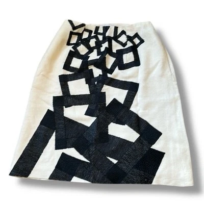 Falda vintage Carolina Herrera para mujer estampado geométrico seda tweed línea a talla 4 Foto 1 de 4