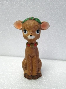 Figura de porcelana vintage Lefton ciervo de Navidad sentado cervatillo 3" 01711 acebo baya - Imagen 1 de 3