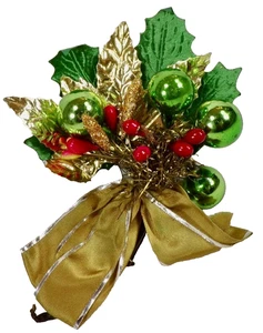 Christmas Corsage Green Glass Balls Mistletoe Foil Leaves Tinsel VTG #1343 - Picture 1 of 11