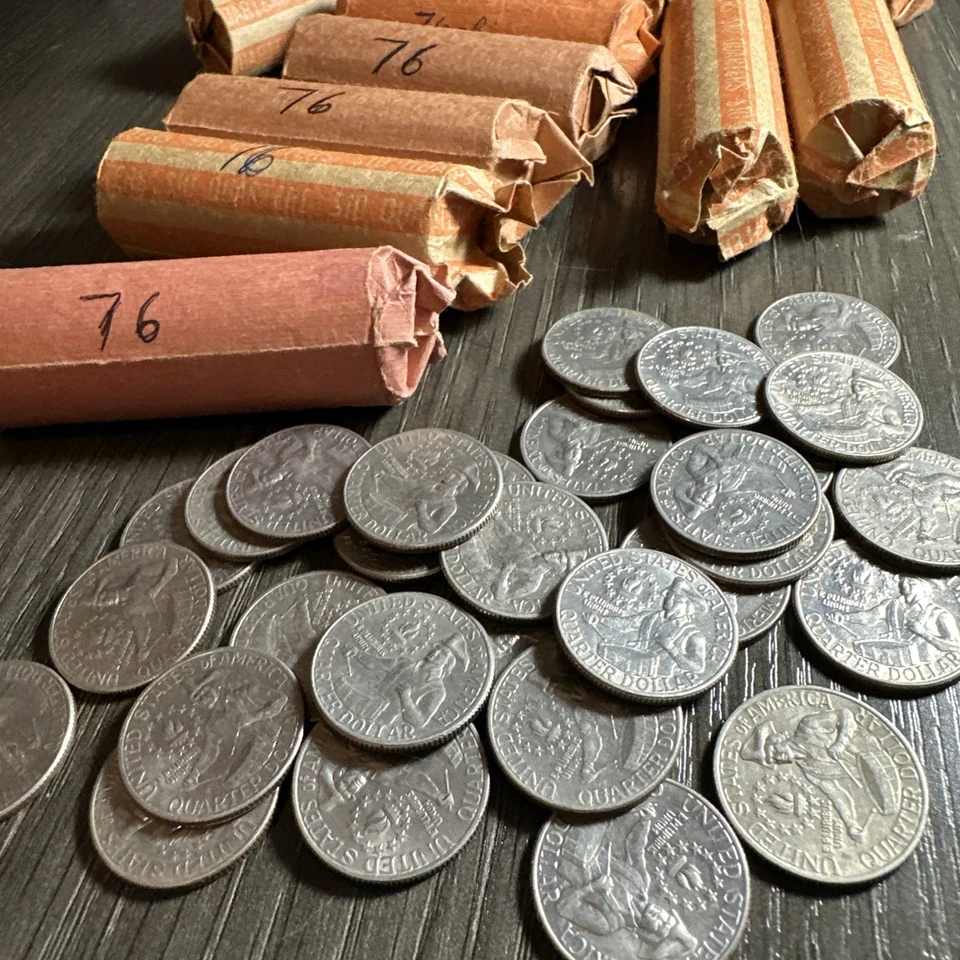 Lote de 40 monedas de cuarto bicentenario revestido de 25C 1976 monedas mixtas P y D acuñaciones 1 rollo Foto 1 de 1